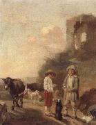 unknow artist, A landscape with young boys tending their animals before a set of ruins